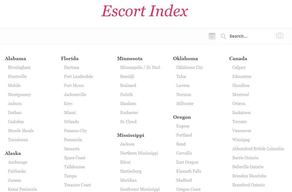 escort index landing page