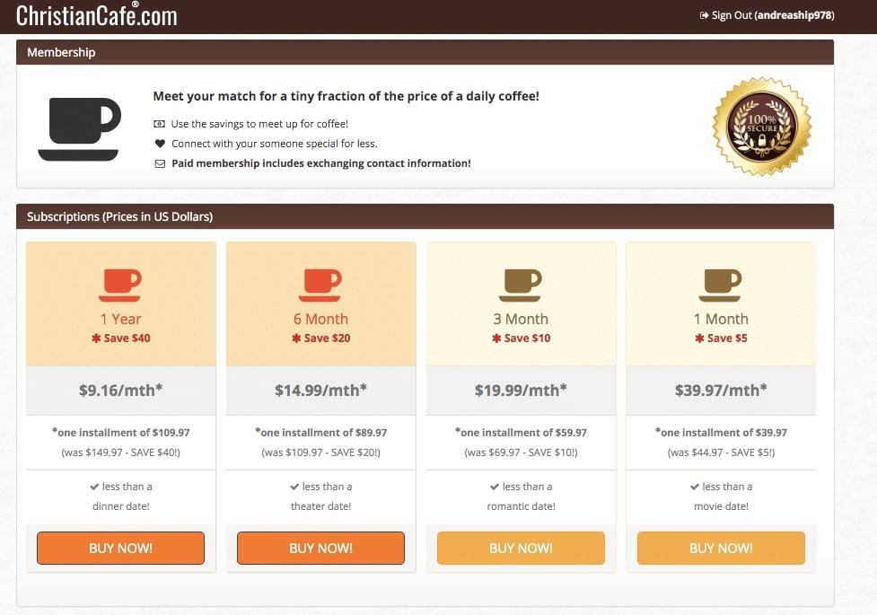 christian cafe prices